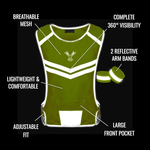 247 Viz Running Reflective Vest with Inside Pocket and 2 Bands, High Visibility Reflective Running Gear Safety Vest Straps for Men Women Kids for Night Running Walking Cycling