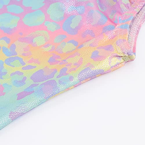 EQSJIU Little kidGirls Gymnastics Outfit Rainbow Leopard Multicolor Yellow Blue Purple Shiny Sparkle Gymnastics Leotards For Girls 5/6 Years Primary Gym Class