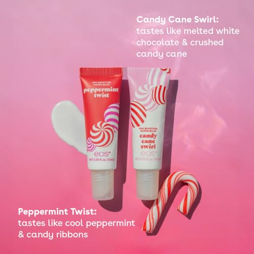 eos Holiday 24H Moisture Super Balm- Peppermint Twist, Candy Cane Swirl, Limited-Edition Lip Treatment, Stocking Stuffers, Holiday Lip Mask, 0.14 oz, 2-pack