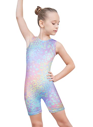 EQSJIU Little kidGirls Gymnastics Outfit Rainbow Leopard Multicolor Yellow Blue Purple Shiny Sparkle Gymnastics Leotards For Girls 5/6 Years Primary Gym Class