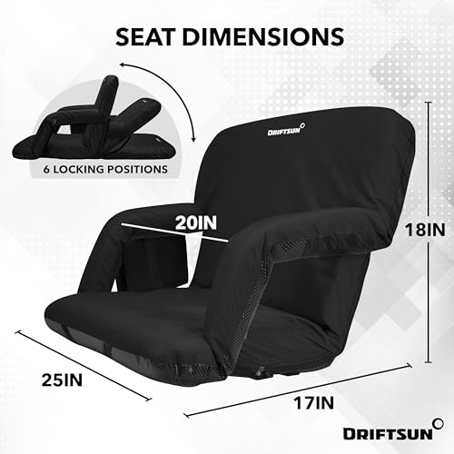 Driftsun Extra Wide Stadium Seats with Back Support - Deluxe Foldable Stadium Chairs for Bleachers - Folding Waterproof Sport Chair - Easy to Transport