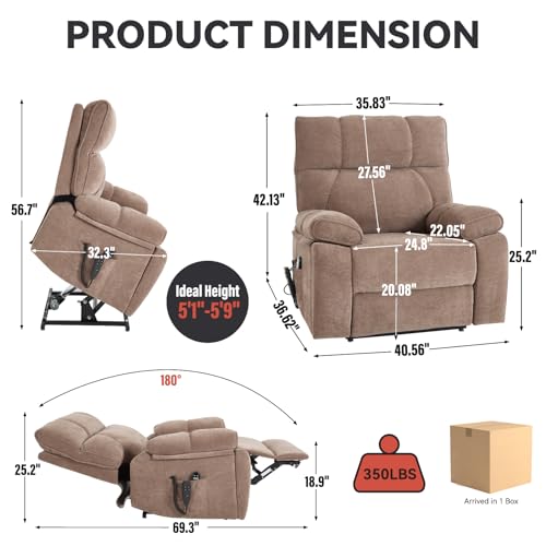 Dual Motor Power Lift Recliner Chair with Heat Massage 2 Cup Holder for Elderly Adults, Remote Control Infinite Position Electric Extra Wide Recliner Chair with Side Pocket USB for Living Room (Brown)
