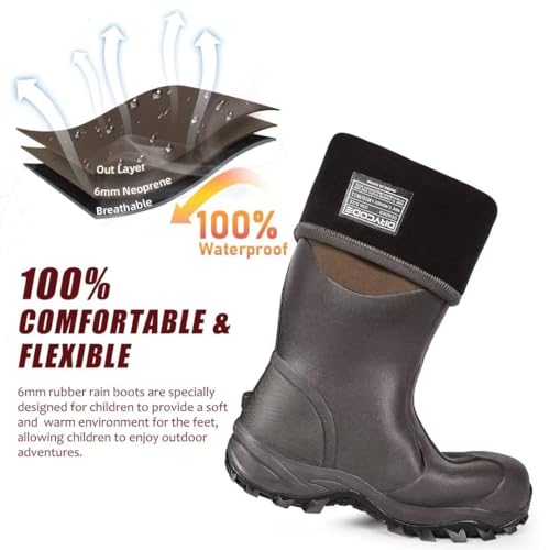 DRYCODE Rubber Boots for Men and Women, Waterproof 6mm Warm Rubber Neoprene Boots, Outdoor Rain Boot, Brown, Size 5-14