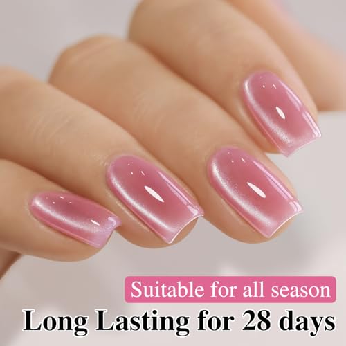 Double Rhythm 15ML Glass Cat Eye Gel Polish with Magnet Same Color Same Bottle Holographic Glitter Shimmer Salon Soak Off Magnetic Nail at Home (Lilac Pink-MC1168)