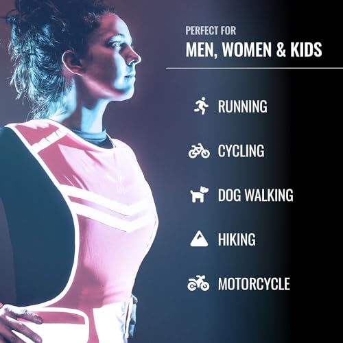 247 Viz Running Reflective Vest with Inside Pocket and 2 Bands, High Visibility Reflective Running Gear Safety Vest Straps for Men Women Kids for Night Running Walking Cycling