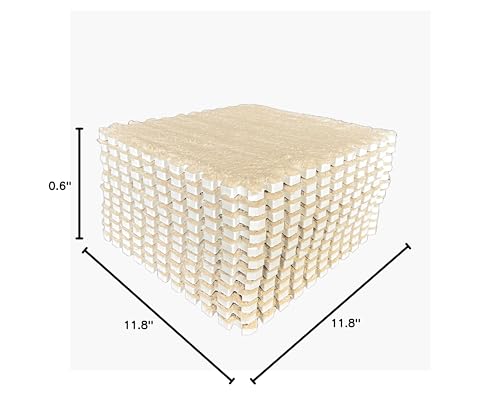 easycustomerlee 12pcs Interlocking Carpet Shaggy Soft EVA Foam Mats Fluffy Rugs Protective Floor Tiles Play Mats for Children Kids Room Home Parlor Bedroom(Khaki)