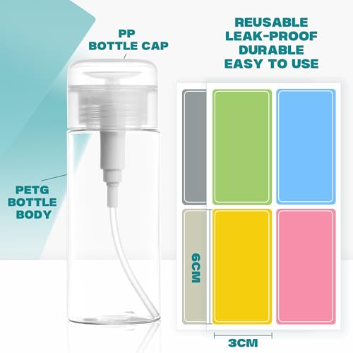 3 Pack Push Down Pump Dispenser,Clear Push Top Empty Bottles with DIY Stickers for Alcohol,Nail Polish,Makeup Remover,Toner (150ml)