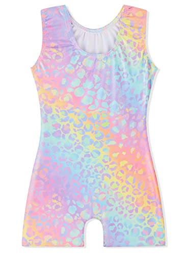 EQSJIU Little kidGirls Gymnastics Outfit Rainbow Leopard Multicolor Yellow Blue Purple Shiny Sparkle Gymnastics Leotards For Girls 5/6 Years Primary Gym Class