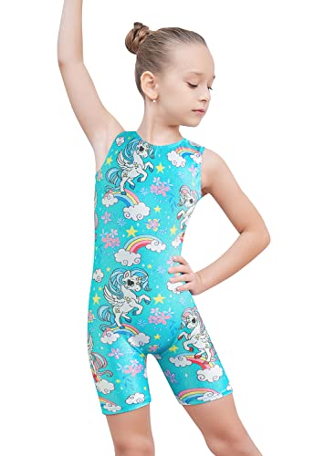 EQSJIU Unicorn Leotards Gymnastics Girls 5t Size 5-6 Years Old Aqua Blue Flower Green Floral Flower Biketard Leotard With Shorts Outfit Costume Unitard 5t Gymnastics Leotards for Girls