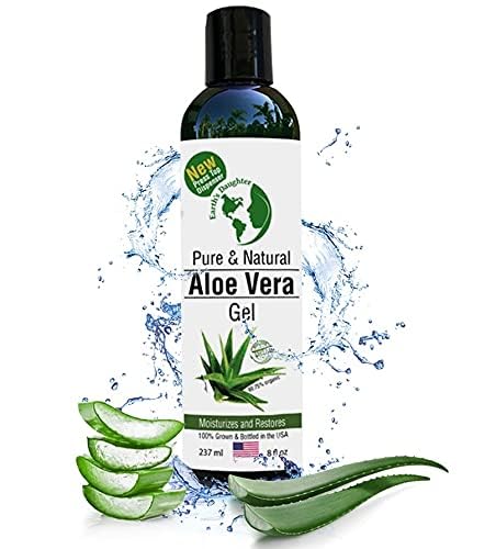 Earth's Daughter Organic Aloe Vera from 100% Pure and Natural Cold Pressed Aloe with 8 oz Disc Top Dispenser - Great for Face - Hair - Sunburn - Dry Skin