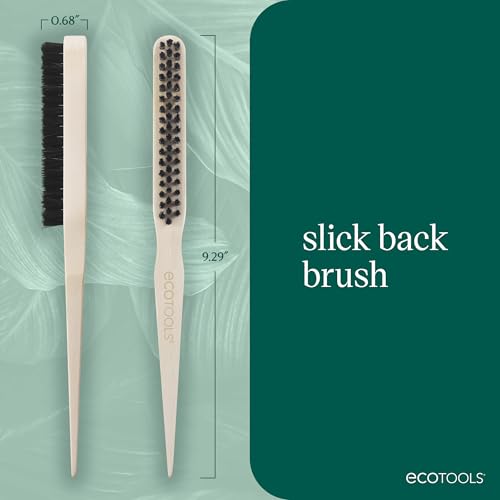 EcoTools Slick Back Hairbrush, Small Brush For The Perfect Ponytail Or Bun, Tease, Smooth, & Style Hair, Tame Frizz & Flyaways, Renewable Bamboo Handle & Vegan Boar Bristles, Cruelty-Free, 1 Count