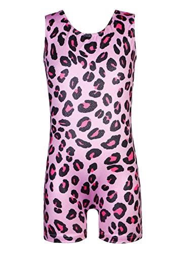 EQSJIU Leotard For Children Girls Gymnastics Leopard Pink Black Cute Shiny Sparkle Tumbling Outfits For Girls 8-9 Years