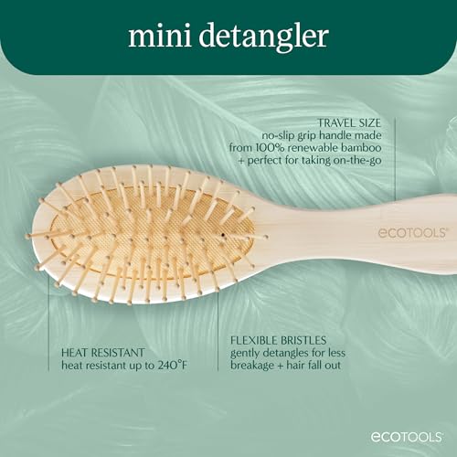 EcoTools Mini Detangler Hairbrush, Brush For Wet Or Dry Hair, Heat Resistant, Mini Hairbrush Gently Detangles & Styles, Travel-Size Paddle Brush, Renewable Bamboo, Vegan & Cruelty-Free, 1 Count