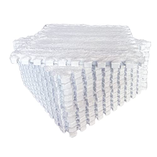 easycustomerlee 12pcs Interlocking Carpet Shaggy Soft EVA Foam Mats Fluffy Rugs Protective Floor Tiles Play Mats for Children Kids Room Home Parlor Bedroom(White)
