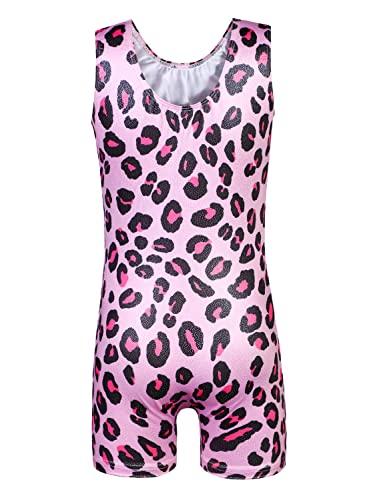 EQSJIU Leotard For Children Girls Gymnastics Leopard Pink Black Cute Shiny Sparkle Tumbling Outfits For Girls 8-9 Years