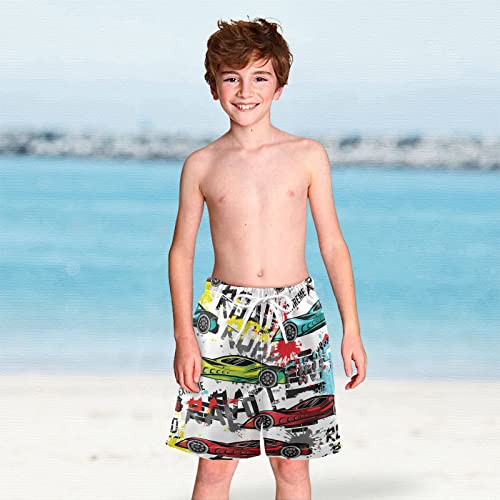Dussdil Sport Cars Boy's Swim Trunks Kids Toddler Swim Board Shorts Boy Beach Swimwear Swimsuit Bathing Suits 3T