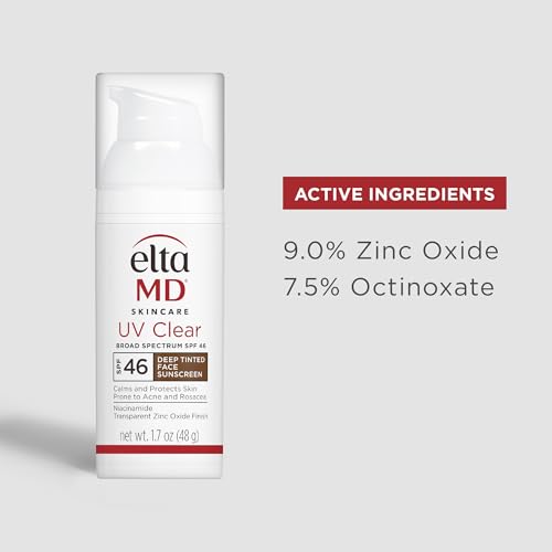 EltaMD UV Clear Deep Tinted Sunscreen for Face SPF 46, With Zinc Oxide, Oil-Free, Lightweight, For Acne-Prone Sensitive Skin, Dermatologist Recommended, 1.7 oz
