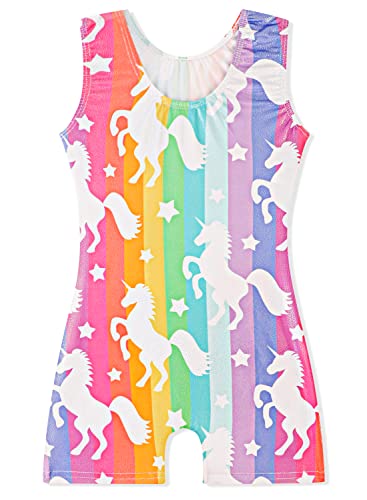 EQSJIU Girls Gymnastics Outfit Unicorn Rainbow Stripe Stars Shiny Sparkle Gymnastics Leotards For Girls 5/6 Years Primary Gym Class