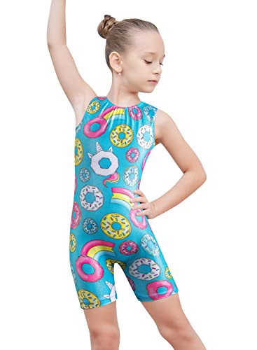 EQSJIU Gymnastics Leotards Donuts Aqua Blue Rainbow Adorable Shiny Sparkle Leotards For Girls Gymnastics 7-8 Years Primary Students Gym Lessons