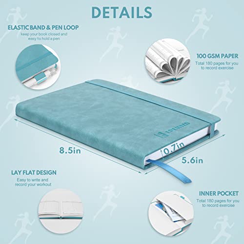 EPEWIZD Fitness Journal Hardcover Workout Planner 6- Month Undated Workout Log Book Home Gym Accessories for Women and Man-Sierra Blue