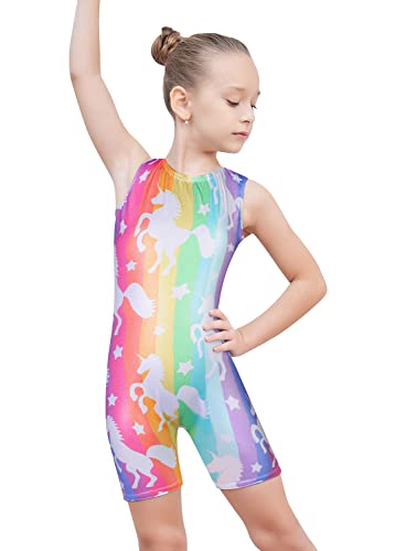 EQSJIU Girls Gymnastics Outfit Unicorn Rainbow Stripe Stars Shiny Sparkle Gymnastics Leotards For Girls 5/6 Years Primary Gym Class