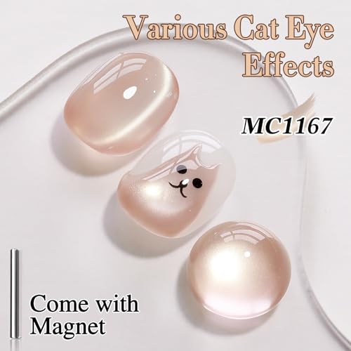 Double Rhythm 15ML Glass Cat Eye Gel Polish with Magnet Same Color Same Bottle Holographic Glitter Shimmer Salon Soak Off Magnetic Nail at Home (Nude-MC1167)