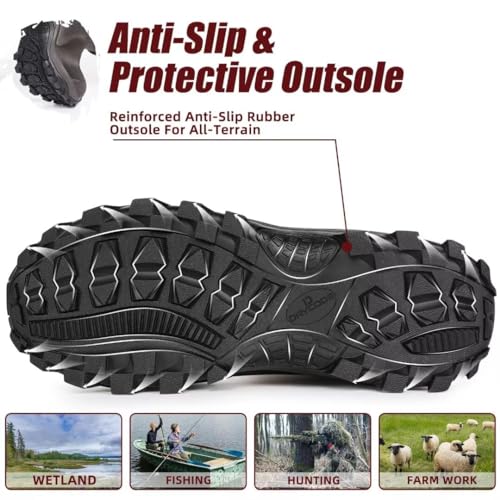 DRYCODE Rubber Boots for Men and Women, Waterproof 6mm Warm Rubber Neoprene Boots, Outdoor Rain Boot, Brown, Size 5-14