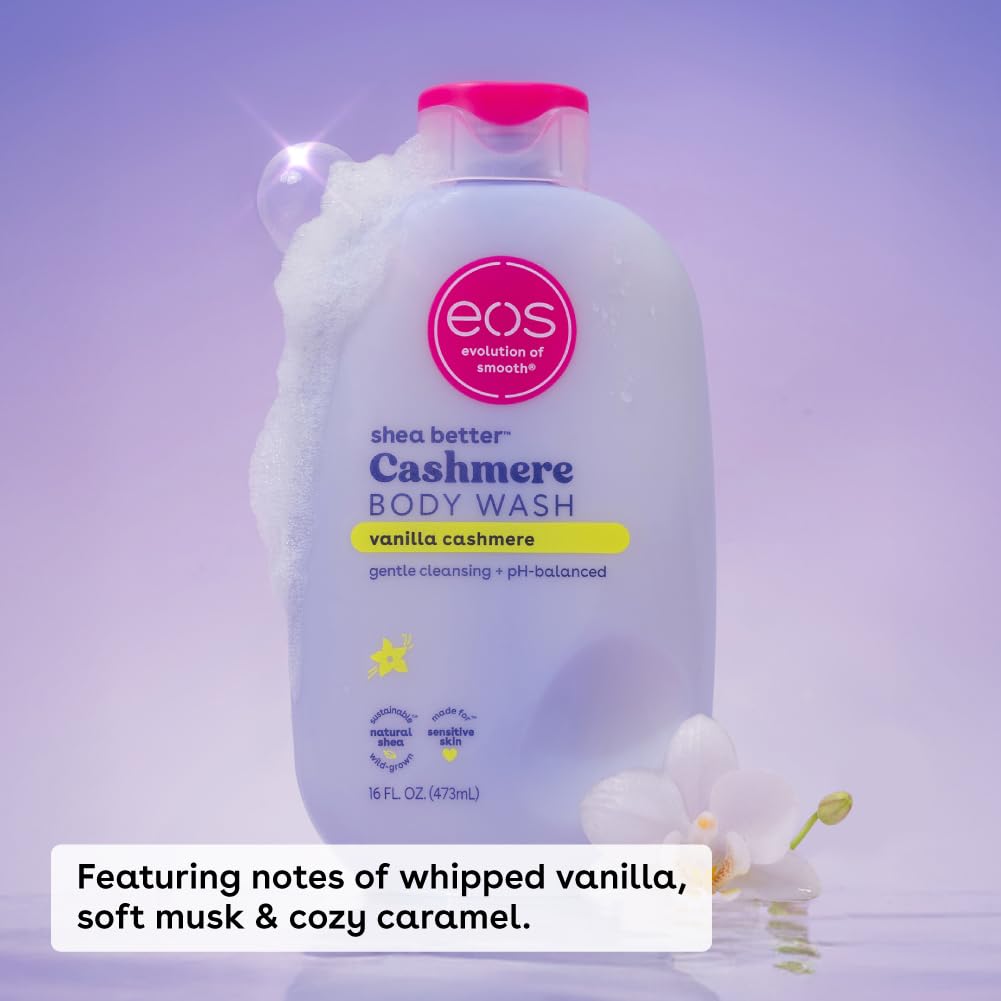 eos Shea Better Cashmere Body Wash, Vanilla Cashmere, Moisturizing and Nourishing, pH Balanced Creamy Gel Formula, Paraben & Phthalate Free, Sensitive Skin,16 fl oz