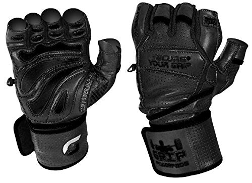 Elite Leather Gym Gloves with Built in 2" Wide Wrist Wraps Best Leather Glove Design for Weight Power Lifting Bodybuilding & Strength Training Workout Exercises (Black, Small)