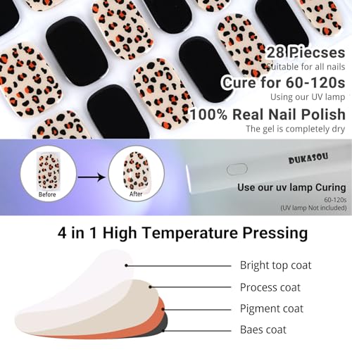 DUKASOU Semi Cured Gel Nail Strips, 28 pcs Gel Nail Strips Work with Any UV Lamp, Long Lasting Gel Nail Stickers Full Nail Wraps, Salon Quality, Easy to Apply (Road Wilderness)
