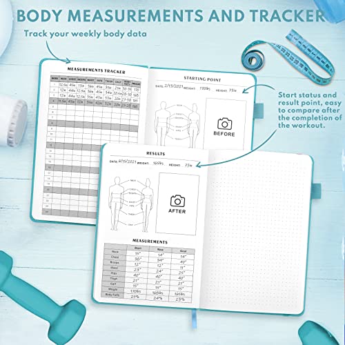 EPEWIZD Fitness Journal Hardcover Workout Planner 6- Month Undated Workout Log Book Home Gym Accessories for Women and Man-Sierra Blue
