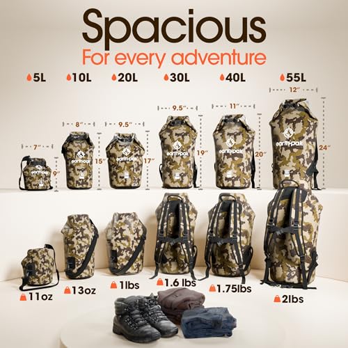 Earth Pak Waterproof Dry Bag - Roll Top Waterproof Backpack Sack Keeps Gear Dry for Kayaking, Beach, Rafting, Boating, Hiking, Camping and Fishing with Waterproof Phone Case