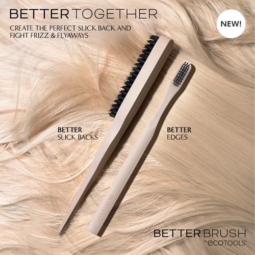 EcoTools Slick Back Hairbrush, Small Brush For The Perfect Ponytail Or Bun, Tease, Smooth, & Style Hair, Tame Frizz & Flyaways, Renewable Bamboo Handle & Vegan Boar Bristles, Cruelty-Free, 1 Count