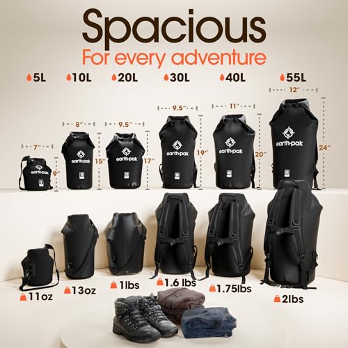 Earth Pak Waterproof Dry Bag - Roll Top Waterproof Backpack Sack Keeps Gear Dry for Kayak with Waterproof Phone Case