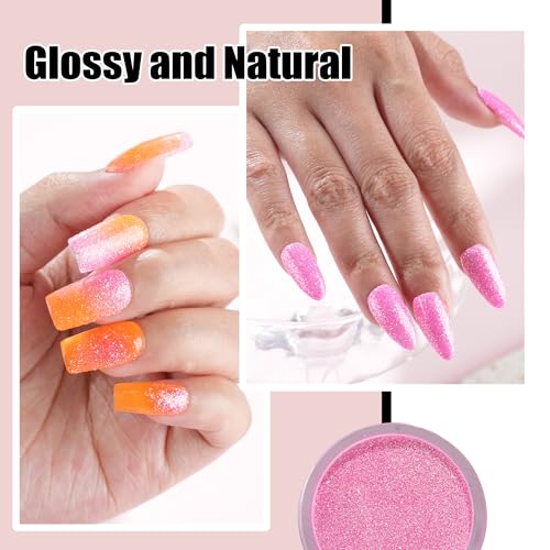 EODCI Dip Powder Reflective Hot Pink Glitter Nail Dipping Powder French Powder Glitter Nail Art Starter Manicure Salon DIY at Home No Needed Nail Lamp Curing Odor-Free&Long-Lasting 1 Oz