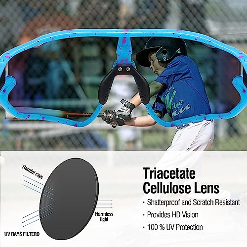 DUCO Kids Sunglasses Youth Baseball Sun Glasses Lightweight TR90 Frame UV400 Sports Cycling Shades for Boys Girls DK268