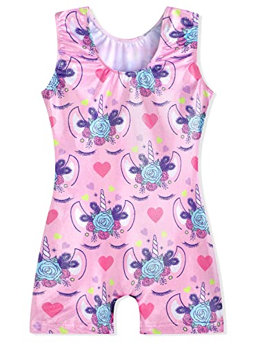EQSJIU Gymnastics Leotards For Toddler Girls Pinkish Purple Flower Cute Unicorn Red Heart-Shaped Gymnastics Clothes For Girls 7-8 Years