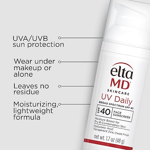 EltaMD UV Daily SPF 40 Face Sunscreen Moisturizer with Zinc Oxide, Daily Face Moisturizer with SPF, Sunscreen, For Dry Skin 1.7 oz Pump (Pack of 2)