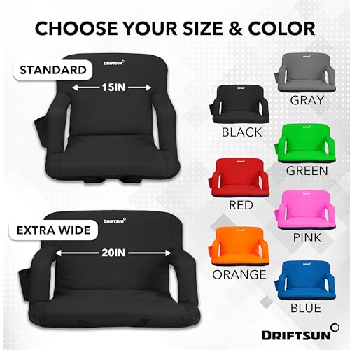 Driftsun Extra Wide Stadium Seats with Back Support - Deluxe Foldable Stadium Chairs for Bleachers - Folding Waterproof Sport Chair - Easy to Transport