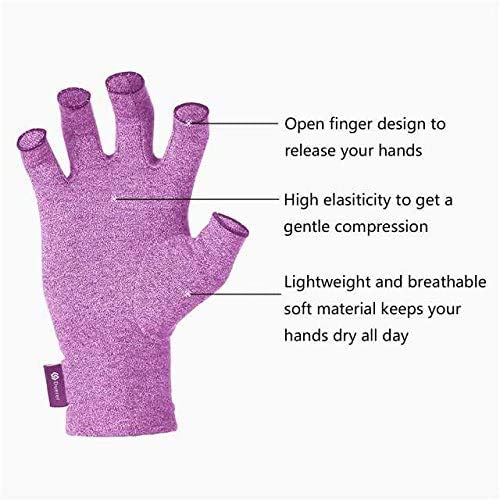 Duerer Arthritis Compression Gloves Women Men for RSI, Carpal Tunnel, Rheumatiod, Tendonitis, Fingerless Gloves for Computer Typing and Dailywork (Purple, S)