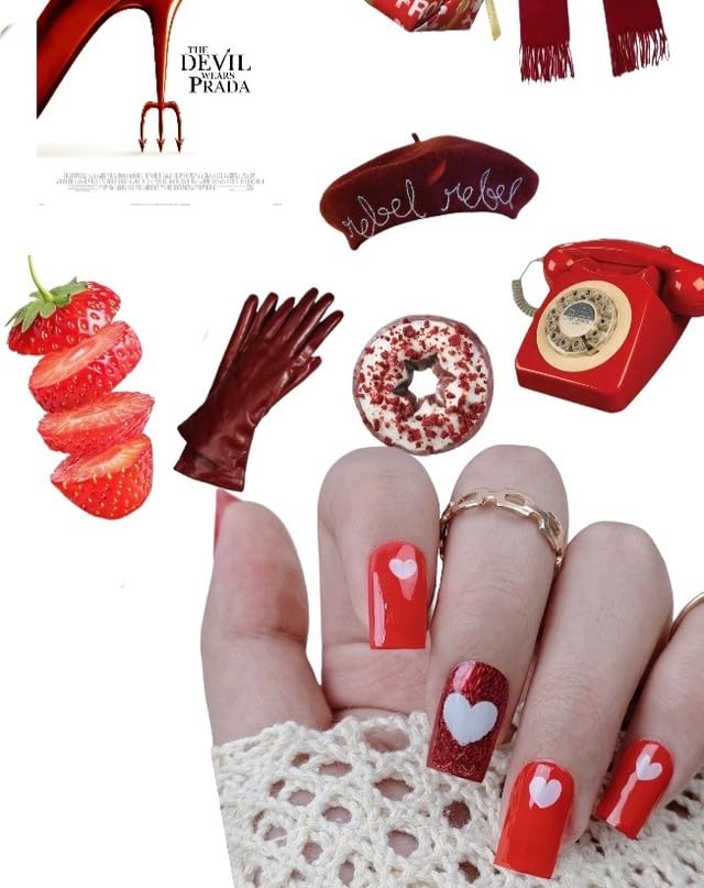 DUKASOU Semi Cured Gel Nail Strips, Heart Signal | 28 pcs Gel Nail Strips Work with Any UV Lamp, Salon Quality UV Gel Nail Stickers, Easy to Apply for Home Nails DIY