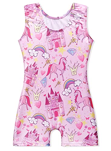 EQSJIU Leotards For Girls Gymnastics With Shorts Sparkle Unicorn 5t Size 5-6 Years Old 5-6x Castle Hot Pink Rainbow Outfits Apparel Biketard