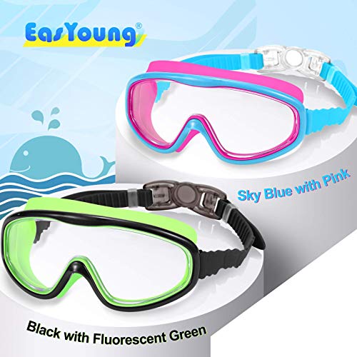 EasYoung 2-Pack Kids Swim Goggles, Wide Vision Swim Goggles for Child from 3-15