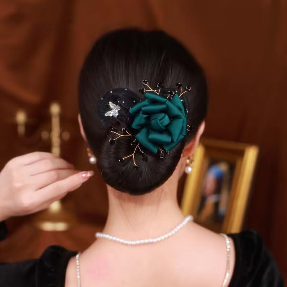 3 PACK Camellia Flower Hair Bun Makers, Quick Fashion Hair Accessories for Women (Style 2)