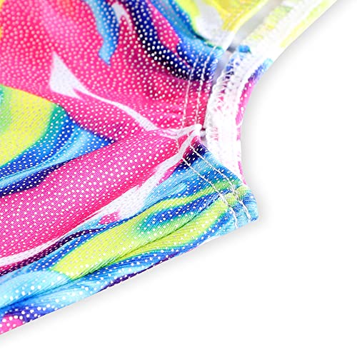 EQSJIU Gymnastics Leotards for Girls with Shorts Yellow Swirl Toddlers Biketards Rainbow Unicorn Dinosaur Mermaid Leopard Donut Galaxy
