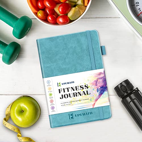 EPEWIZD Fitness Journal Hardcover Workout Planner 6- Month Undated Workout Log Book Home Gym Accessories for Women and Man-Sierra Blue