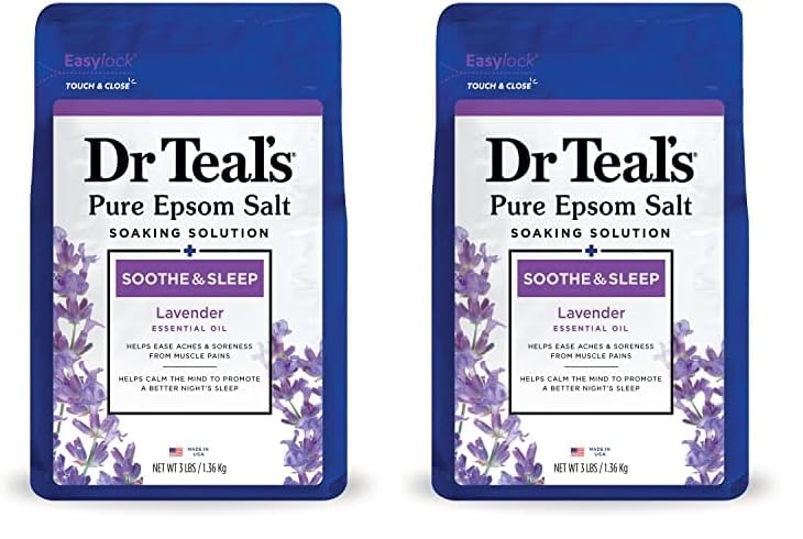 Dr Teal's Epsom Salt Soaking Solution, Soothe & Sleep, Lavender, 3lbs (Packaging May Vary) (Pack of 2)