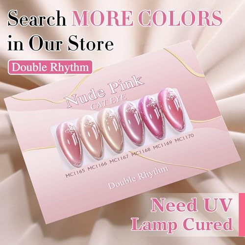 Double Rhythm 15ML Glass Cat Eye Gel Polish with Magnet Same Color Same Bottle Holographic Glitter Shimmer Salon Soak Off Magnetic Nail at Home (Lilac Pink-MC1168)
