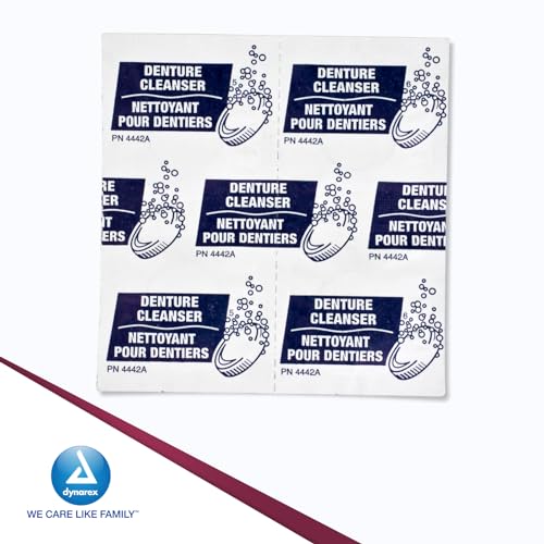 Dynarex Denture Cleanser Tablets - Reduce Odors & Stains - Individually Wrapped, Peppermint Denture Cleaning Tablets - Box of 40 Tablets