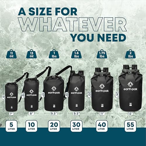 Earth Pak Waterproof Dry Bag - Roll Top Waterproof Backpack Sack Keeps Gear Dry for Kayak with Waterproof Phone Case
